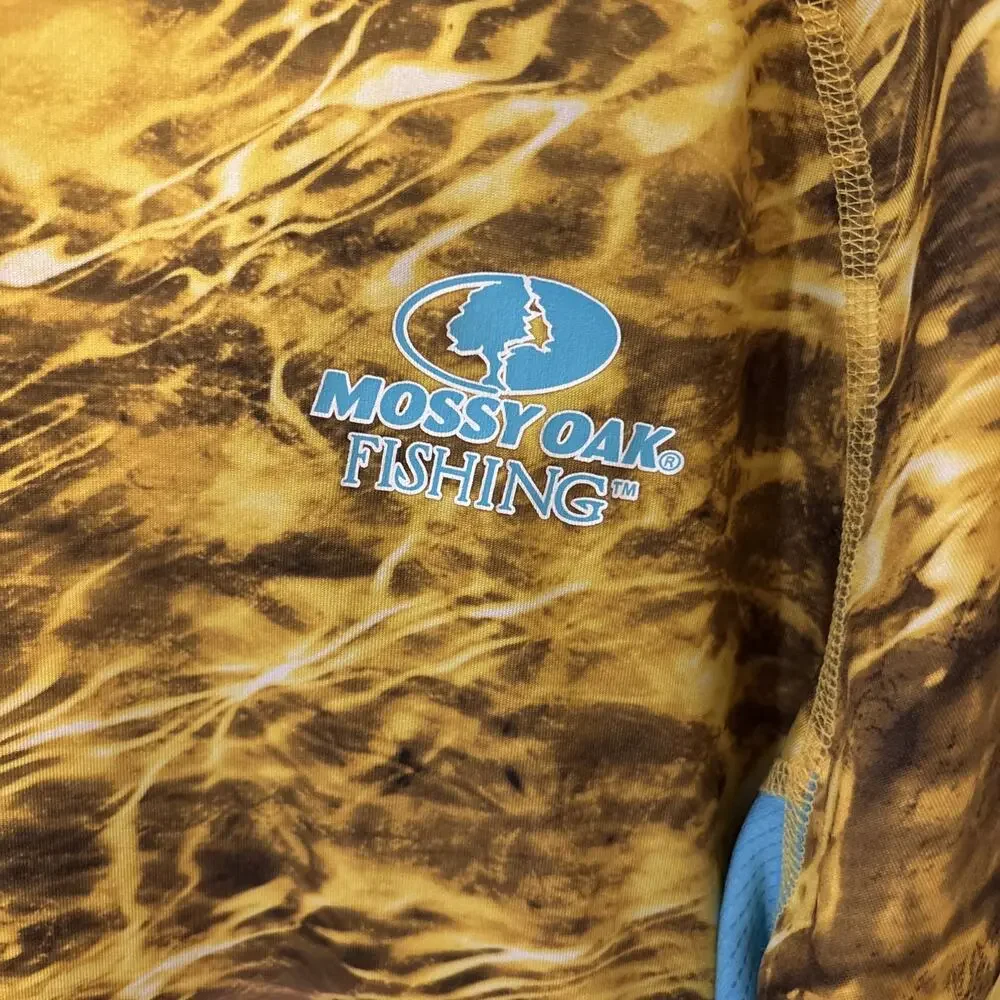 Mossy Oak Shirt Mens Medium Yellow Elements Camo Performance Fishing Long Sleeve